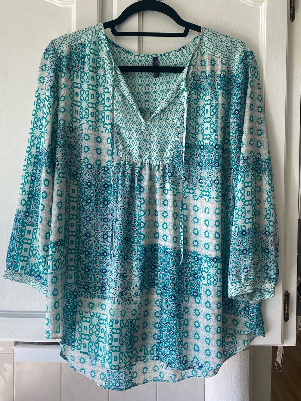 Bohemian Peasant Top Flowy Teal